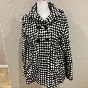 Rothschild Juniors Black and White Houndstooth Pea Coat Size XL, 16